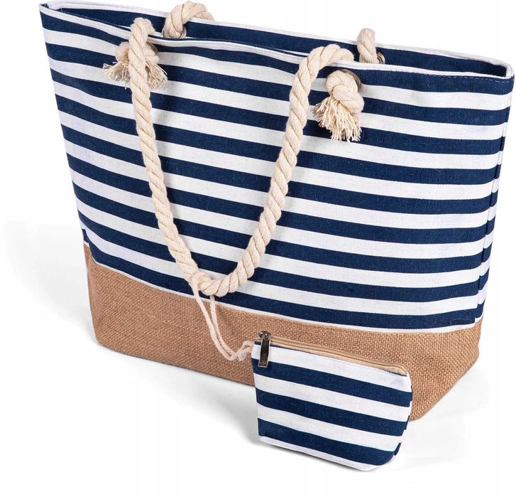 Geanta mare de plaja sau picnic 22L in stil nautic cu mini portofel