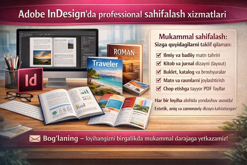 Adobe InDesign' da sifatli sahifalash xizmatlari
Nashriyot yoki shaxsi