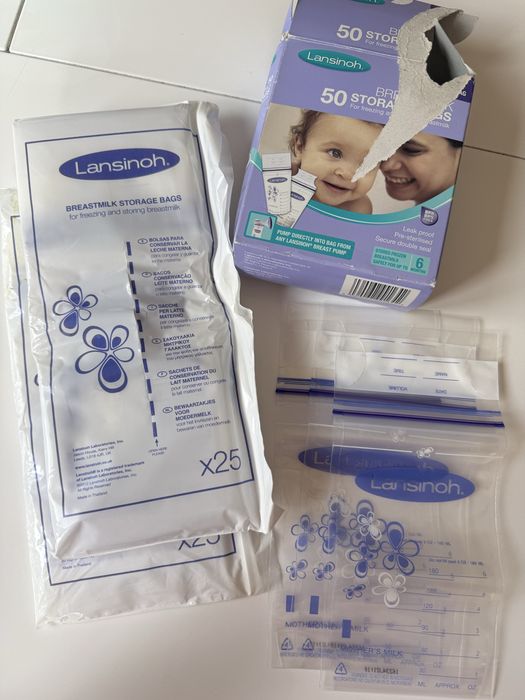 НОВИ Lansinoh пликчета за съхранение кърма 50 бр+Подплънки за кърмачки
