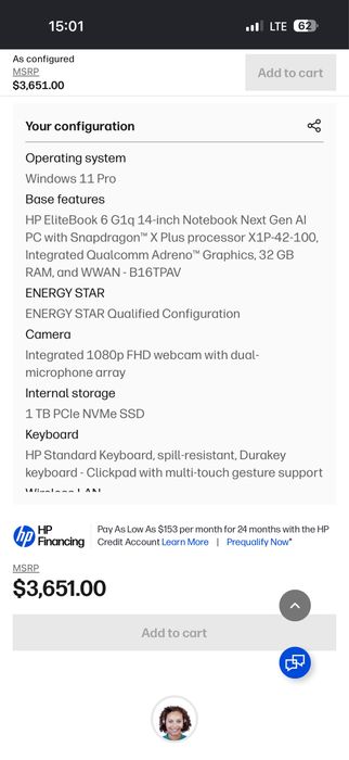 Laptop HP EliteBook 6 G1q Snapdragon X Plus 32 GB RAM 1TB SSD
