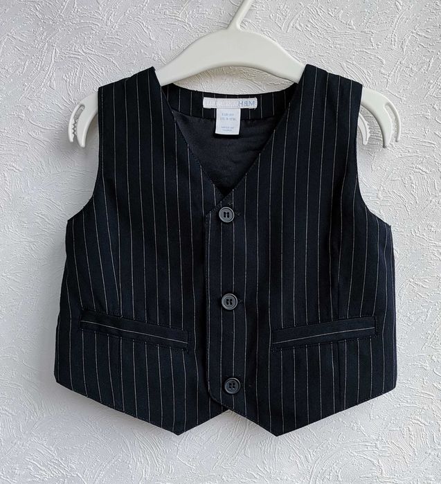 Vestă costum băiat H&M 9-12 luni Bleumarin închis cu dungi Ca nouă