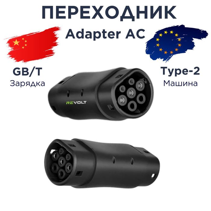 Переходник для электрокар Type-2 к зарядным станциям с разъёмом GBT