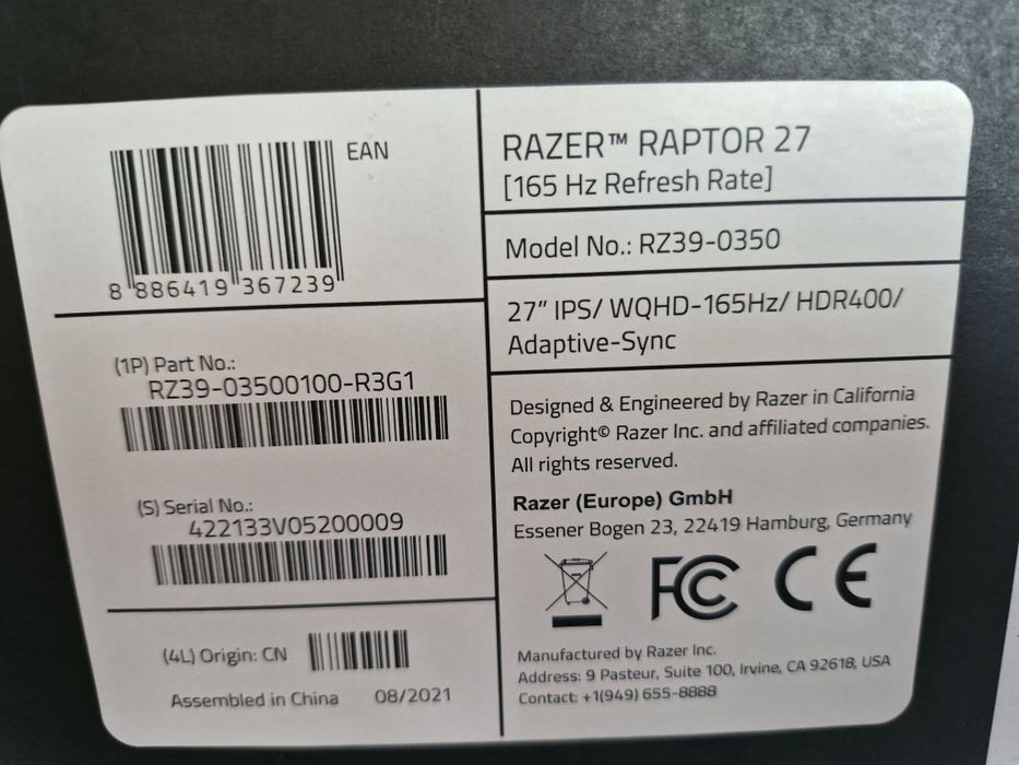 Монитор Razer Raptor 27inch 165hz