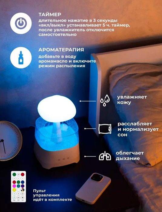 Увлажнитель воздуха ночник Led подсветкой с Bluetooth колонкой