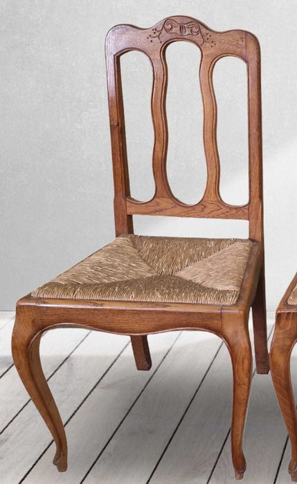 6 броя трапезни столове от масивен дъб и ратан в стил "ЛУИ XV"