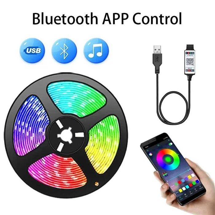 Banda LED RGB color, USB, 5V, smart, bluetooth, 5 metri, 150 leduri
