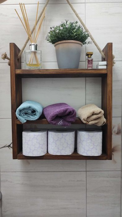 Ръчно изработен дървен висящ рафт за тоалетна / баня/кухня/градина