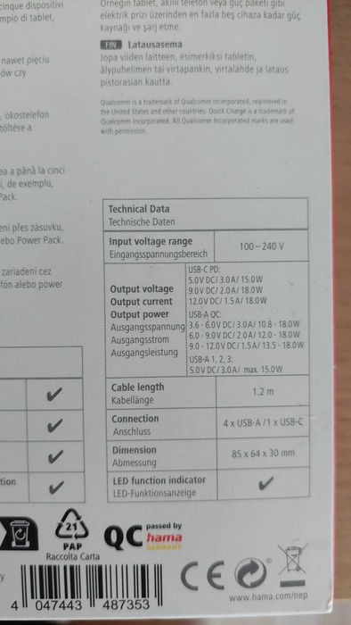 Stație de incarcare Hama 51W QC, PD