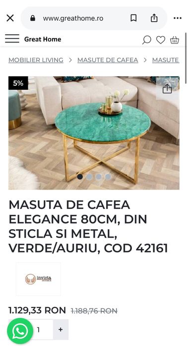 Masuță rotundă de cafea pentru living