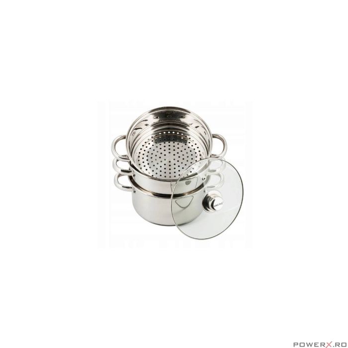 Set de 4 piese, oala pentru fiert cu abur, inox, 20 cm 3.1 litri