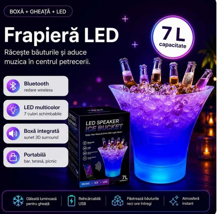 Frapiera cu iluminare Led 7l cu boxa Blueetoth atmosfera perfecta la petreceri