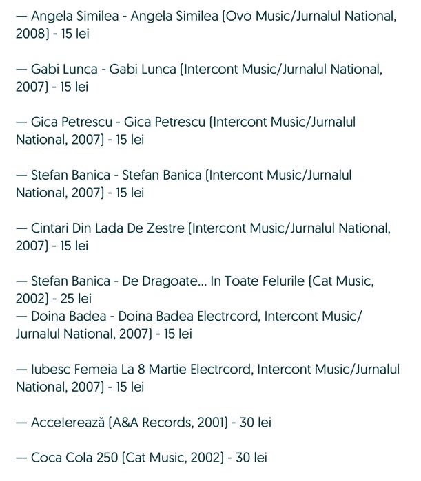Pachet 4 - 20 cd-uri cu muzica romaneasca