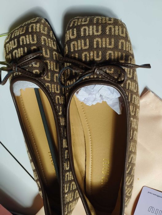 Балетки макасины туфли лоферы женские коричневые Miu Miu