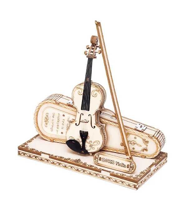 Puzzle 3D Vioara, ROKR, lemn, 62 piese, instrument muzical decorativ, 8+