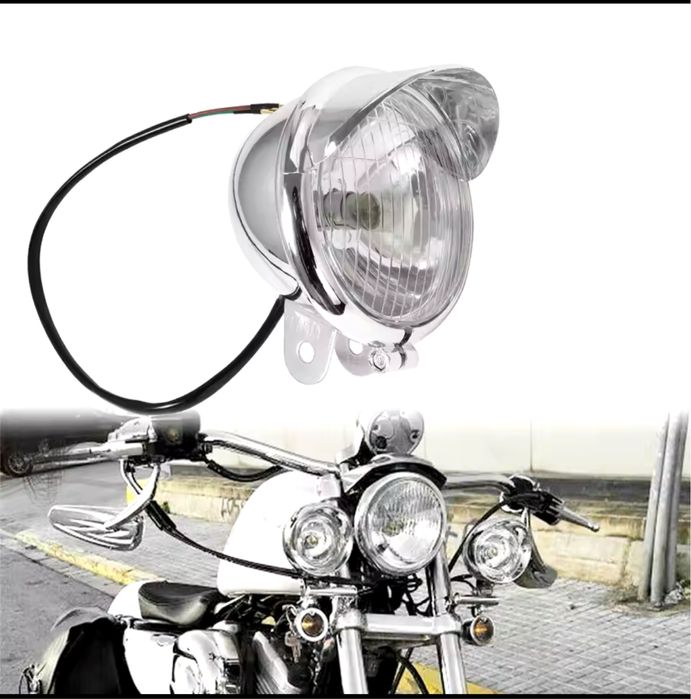 Set Proiectoare crom cromate nichel lumini moto CHOPPER bobber cruiser