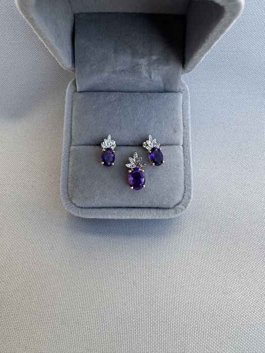 Set cercei si pandantiv din aur, ametist si diamante