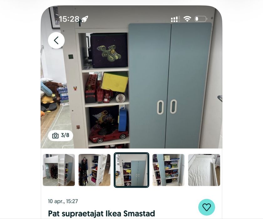 Pat supraetajat cu sifonier si dulap