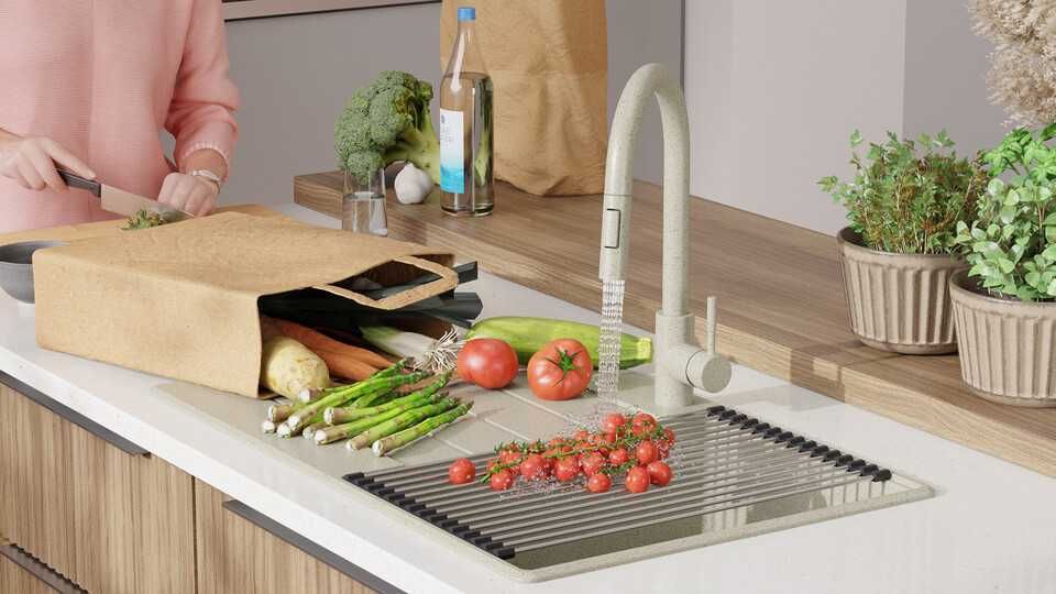 беж кухненска мивка от гранит Копенхаген 780х500 Top 50