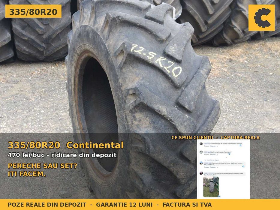 CAUCIUCURI 335/80R20 12.5R20 335 80 R20 Continental Anvelope Tractor Punte Fata 4x4 John Deere Case New Holland Fendt SH GARANTIE Factura TVA Livrare