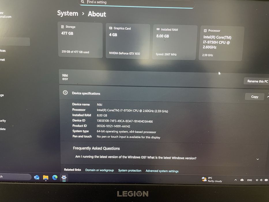 Лаптоп Lenovo Legion Y540-15IRH-PG0