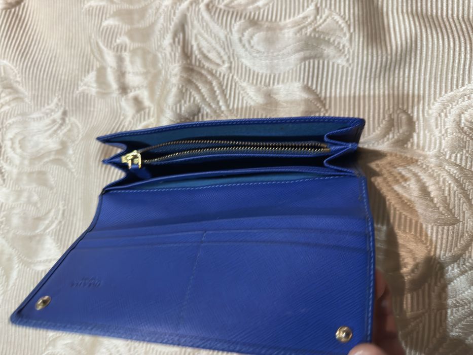 Дамски кожен портфейл Prada Saffiano Leather Long Flap Wallet / Blue