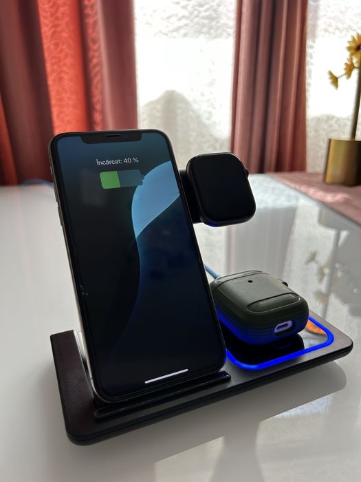 Incărcător Wireless 3in1 Telefon/Ceas/Căști