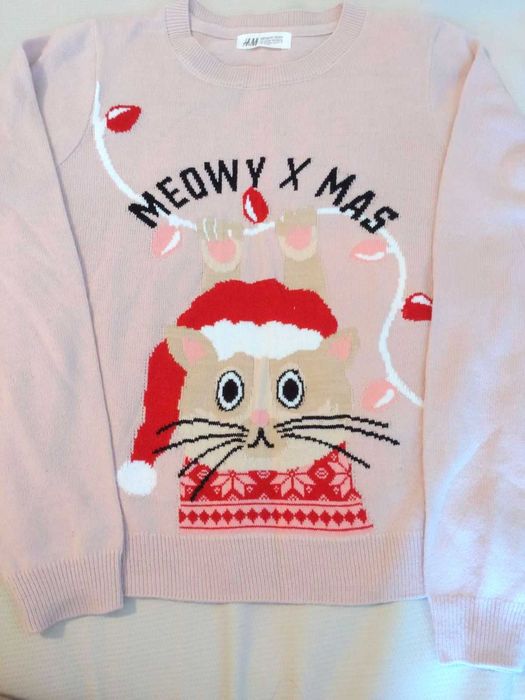 Коледен пуловер с коте на H&M - 10-12 г