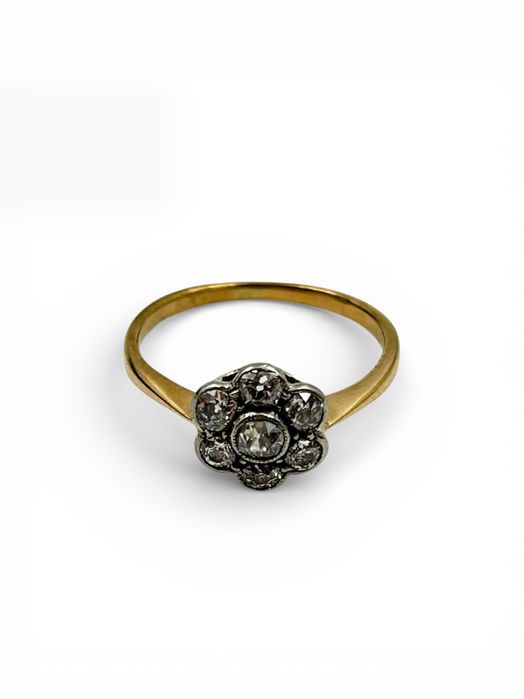 Античен Halo пръстен с диаманти – 0.6 ctw, 18K злато, тегло 1.78