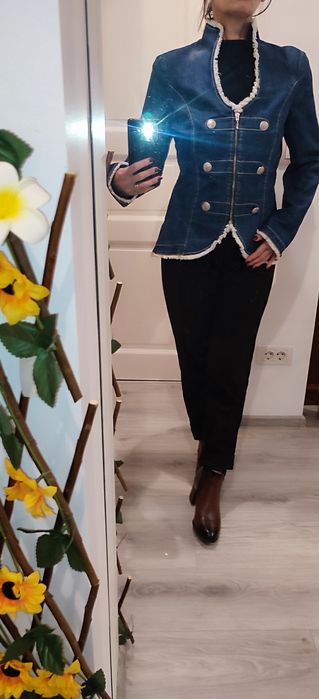 Jachetă unică, POMPOOS, 70%bumbac, cu motiv decorativ Fleur-de-Lis