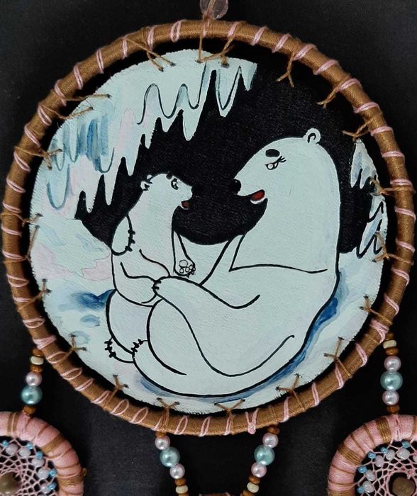 Ловец снов ручной работы "Умка с мамой", для детской, 4 кольца