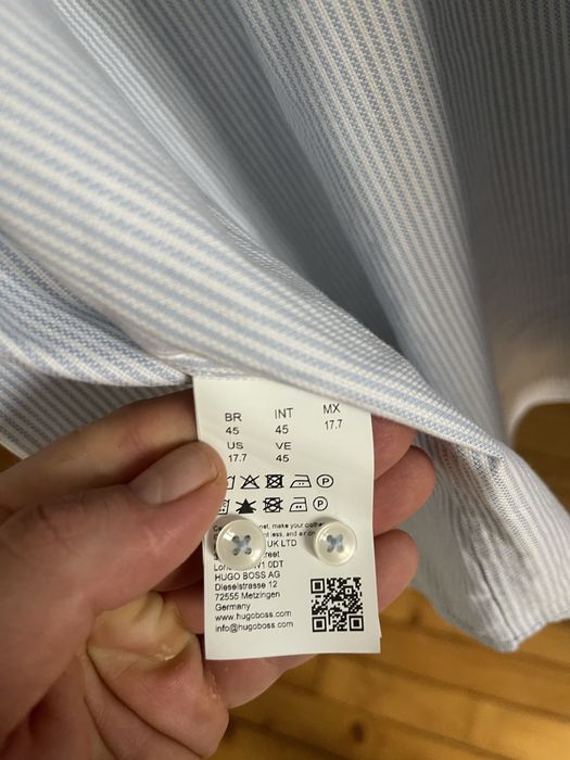 Мъжка риза Boss, сини раиета, EUR44, Памук