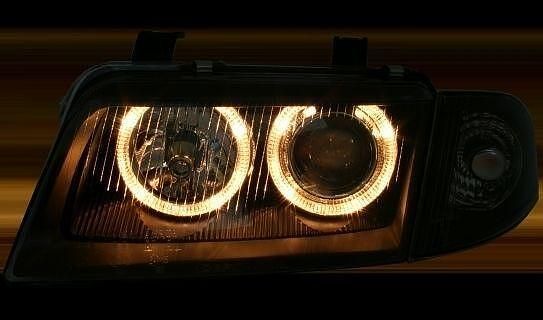 Кристални фарове за Audi A4 Angel Eyes (1995-1998) - черни