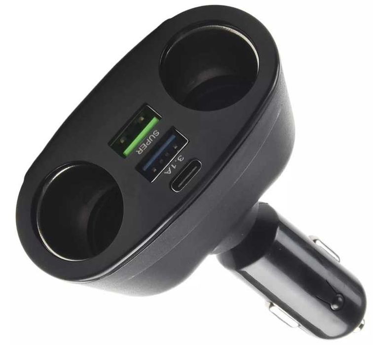 Зарядно разклонител за запалка 2-ка с 2 USB и волтметър