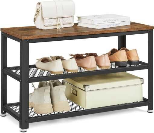 Banca /pantofar rustic Vasagle, maro/negru