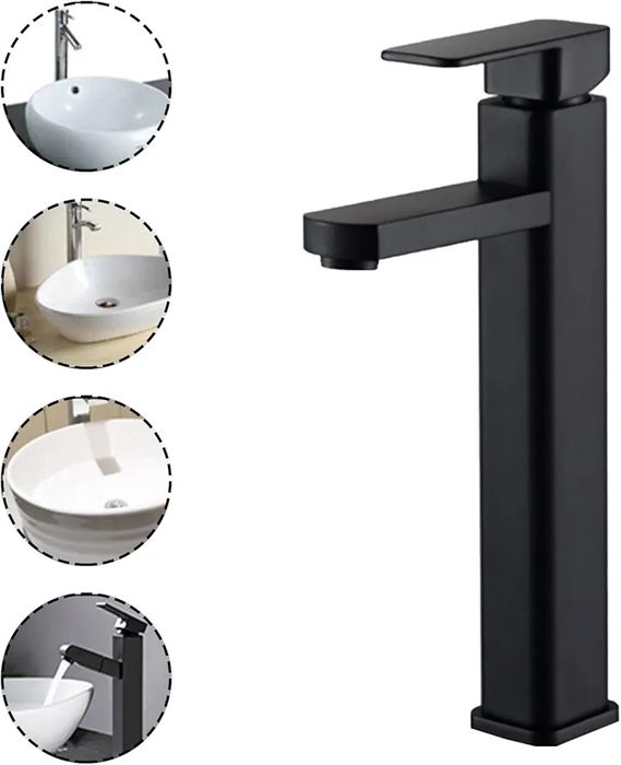 Висок, Матово черен смесител за мивка за баня, едноръкохватков