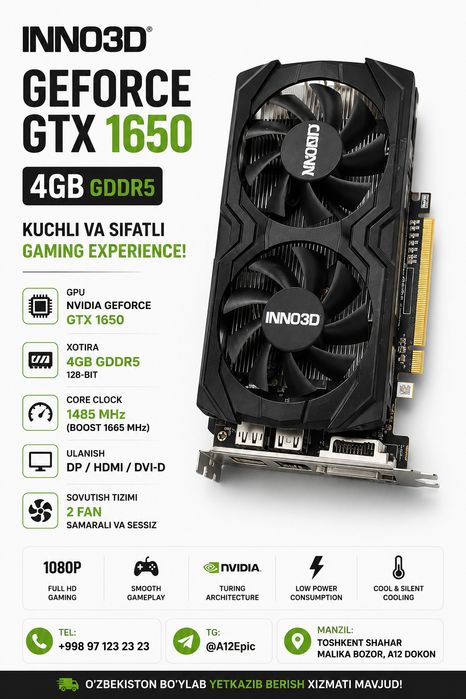 INNO3D GTX 1650 4GB — Sotuvda!