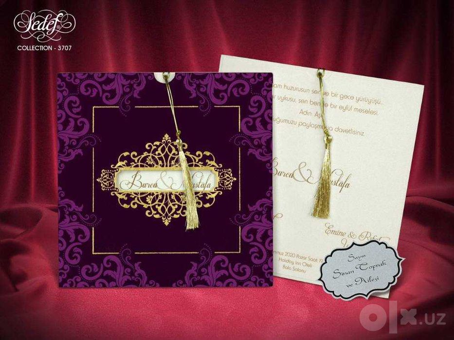 Taklifnoma — oltin foil bezakli, tez va sifatli