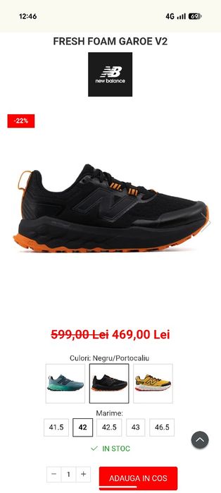 Adidas  Balance Fresh Foam X Garoe V2, mărimea 42 EU / 26,5 cm.
