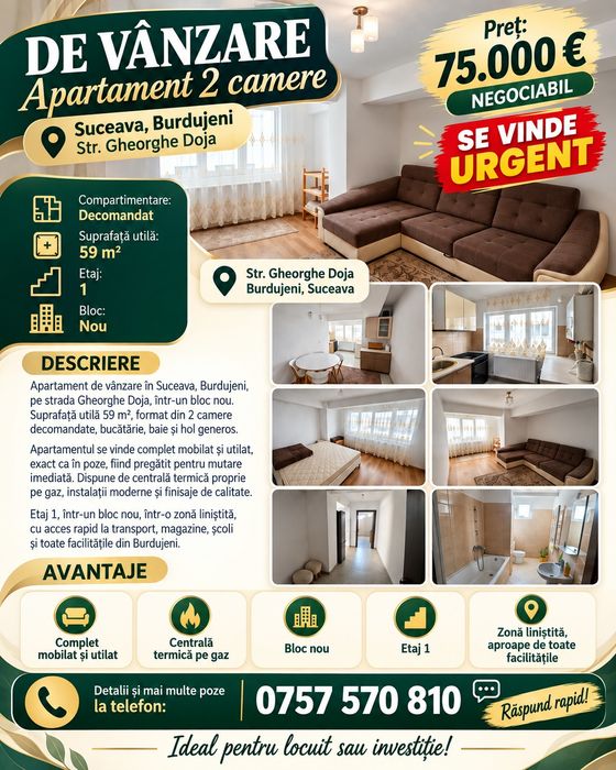 Vând apartament 2 camere