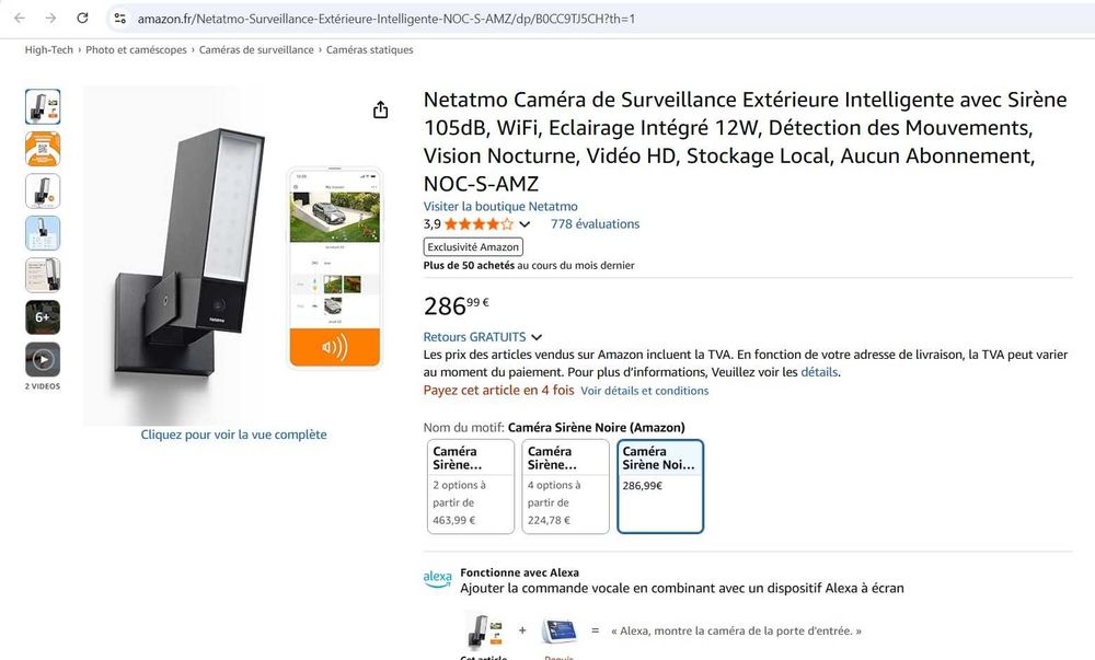 Cameră de supraveghere Netatmo NOC-S-AMZ, 105 dB, WiFi