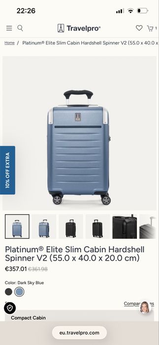 Чисто нов луксозен куфар Travelpro Platinum® Elite Slim Cabin Hardshell Spinner V2