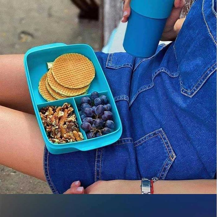 Кутия за обяд с разделения, 1 л, Tupperware, синя и оранжева