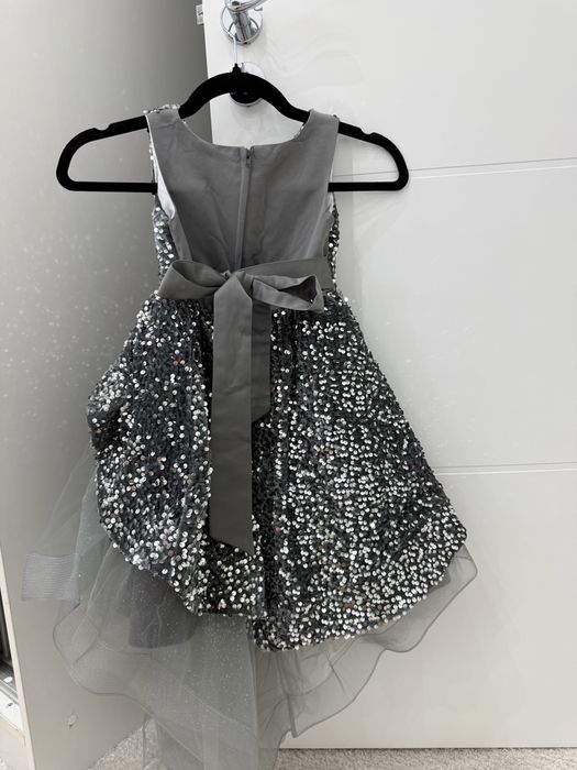 Детска официална рокля с пайети, Сребрист Цвят