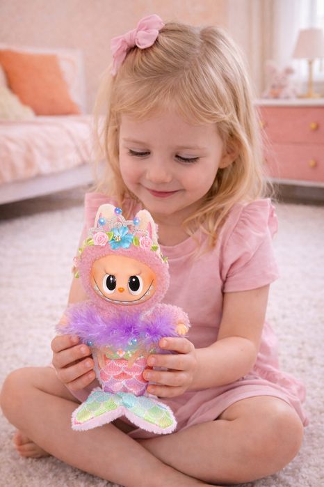 Jucarie de plus breloc premium - tip Labubu - 15 cm -  sirena - roz