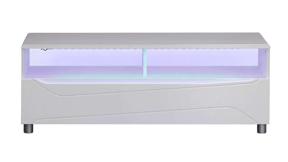 Comodă TV Newport 120 cm, MDF lucios alb, LED RGB cu telecomandă