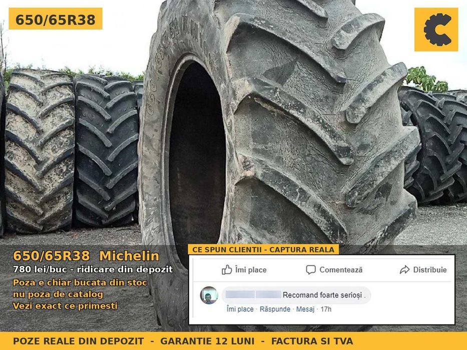 Cauciucuri Anvelope 650/65R38 650 65 R38 6506538 650 65R38 Michelin Tractor Utilaje Agricole Radial SH Second Hand CAUCIUCURI Garantie 1 An Factura