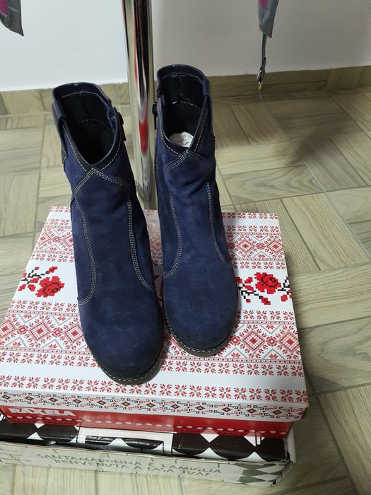 Cizme piele naturala întoarsă ceruita, toc comod