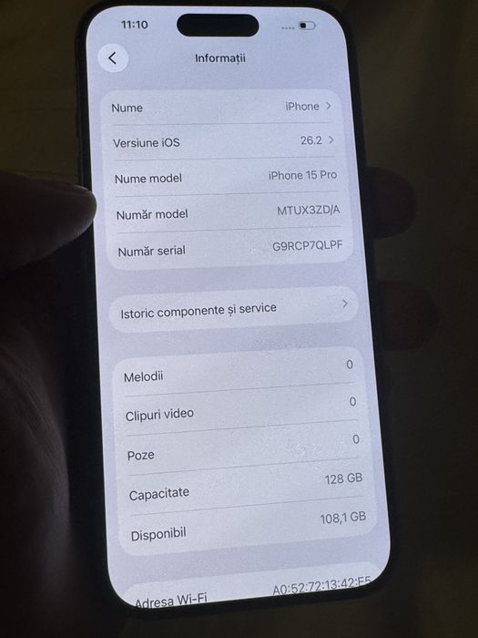 Iphone 15 PRO - 128 GB - 89% viata - accept orice proba!