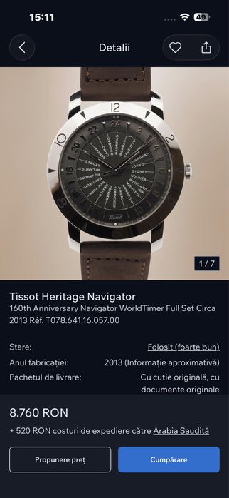 Tissot navigator  chronomete c.o.s.c
