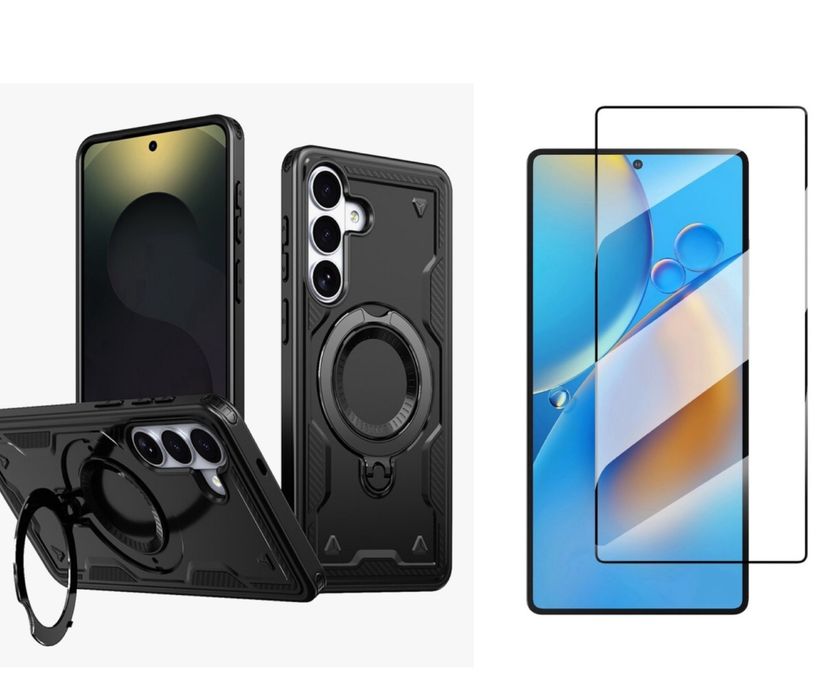 Samsung S26 S26 PLUS S26 ULTRA Husa Anti Soc Cerc Magnetic Suport Neagra + Folie Sticla Full Edge